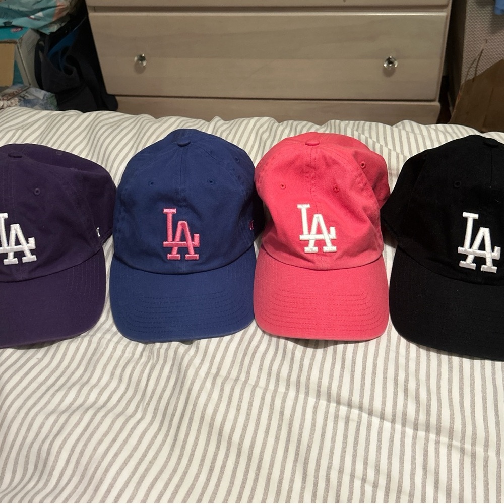 LA Logo Baseball Caps in Purple, Blue, Pink, and Black